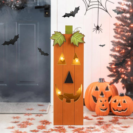 Glitzhome 30 in. H Lighted Halloween Yard Standing Decor Wooden Pumpkin Porch Decor