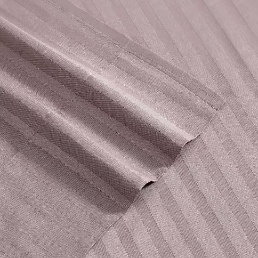 Dobby Stripe 4-Piece Dusk Pink Cotton Queen Sheet Set