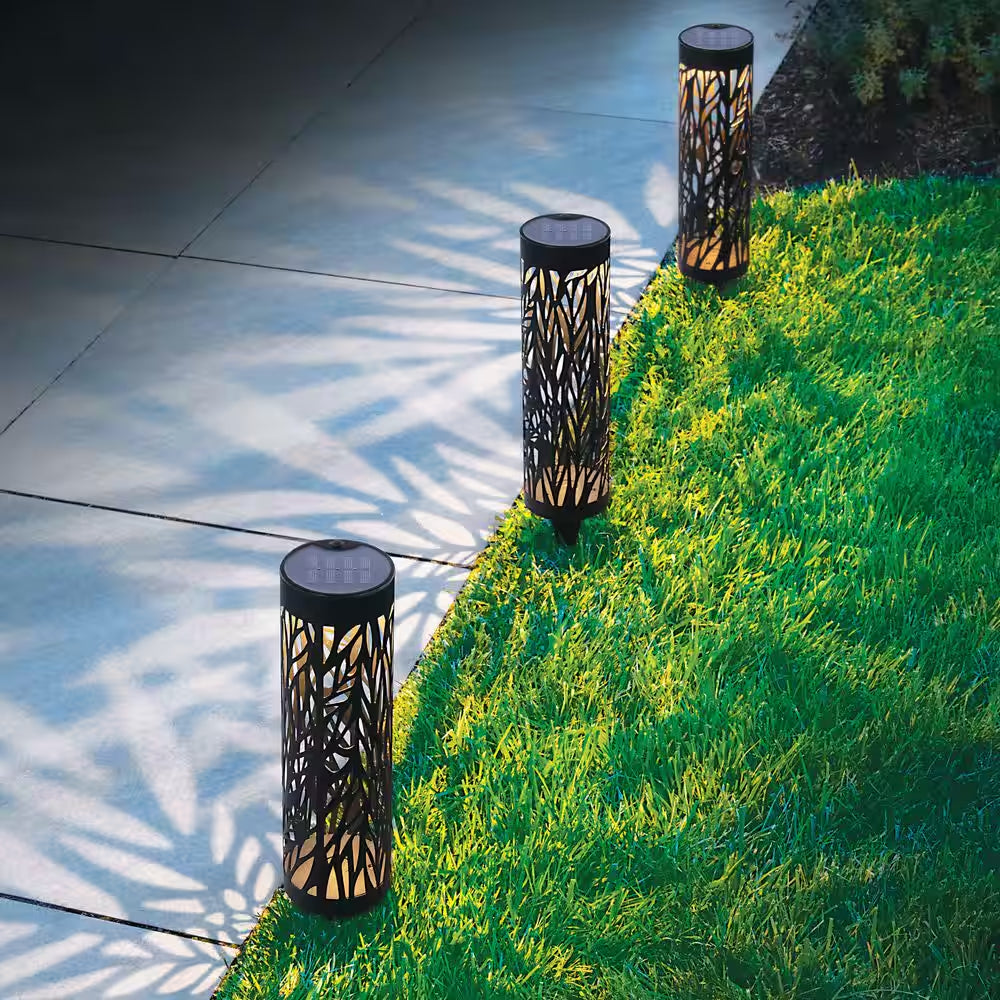 Low Voltage Black 2 Lumens Solar Powered Integrated LED Landscape Pathway Bollard Lights (4-Pack)