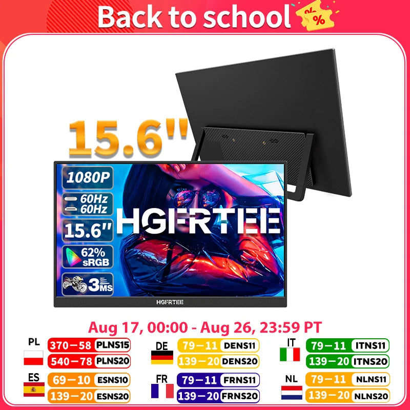 15.6 Inch Portable Monitor, FHD-IPS Laptop External Second Screen, Gaming Extended Display with Type-C HDMI