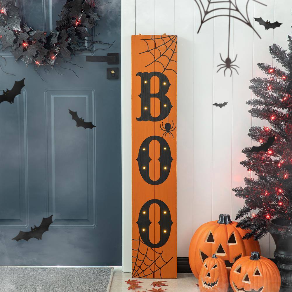 Glitzhome 42 in. H Lighted Wooden BOO Halloween Porch Sign