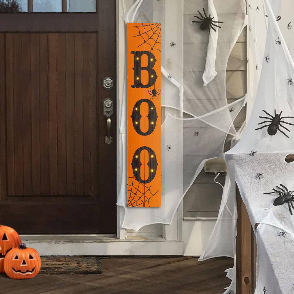 Glitzhome 42 in. H Lighted Wooden BOO Halloween Porch Sign