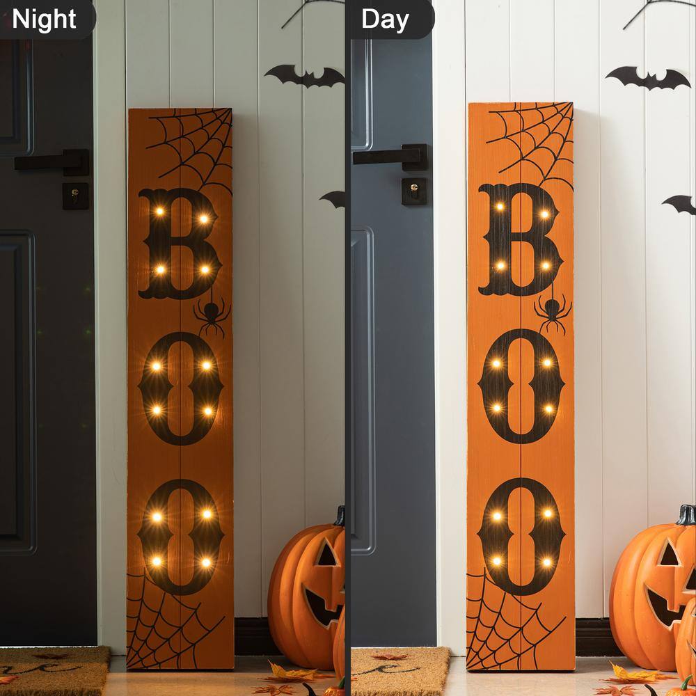 Glitzhome 42 in. H Lighted Wooden BOO Halloween Porch Sign