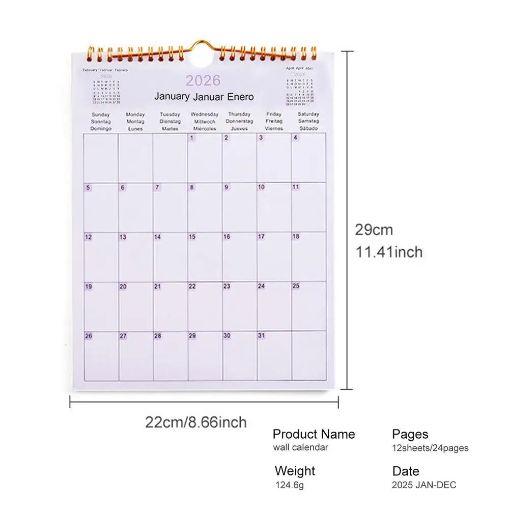2026 Wall Calendar Multilingual 12-Month Coil Planner - Modern Decorative Calendar for Home, Classroom, Office & Living Room
