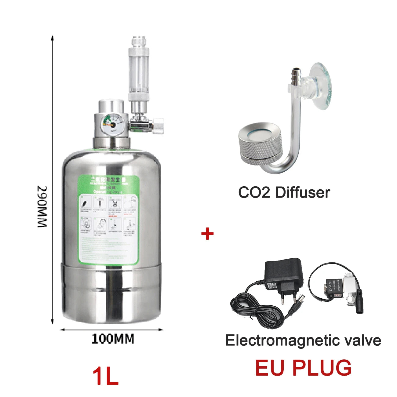 Aquarium CO2 Generator System Kit Stainless Steel CO2 Cylinder Generator System Carbon Dioxide Reactor Kit for Plant Fish