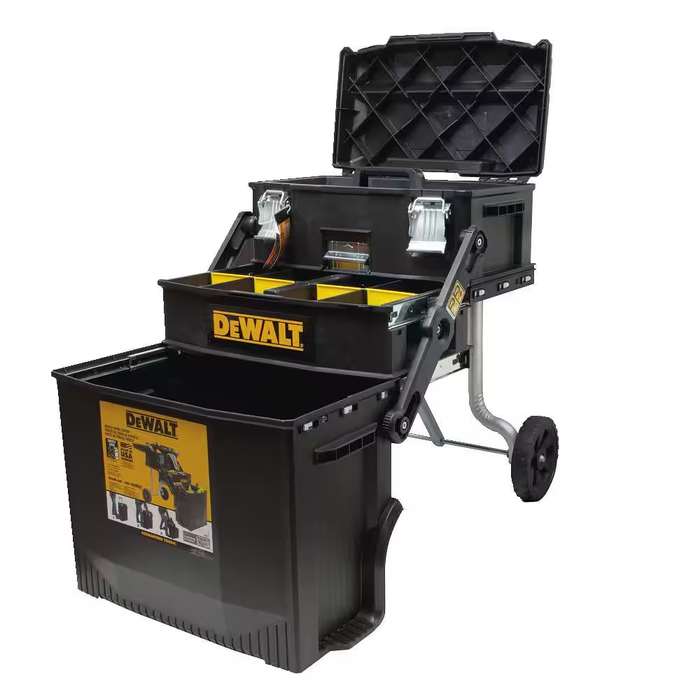 16 In. 4-In-1 Cantilever Tool Box Mobile Work Center with Removable Tray