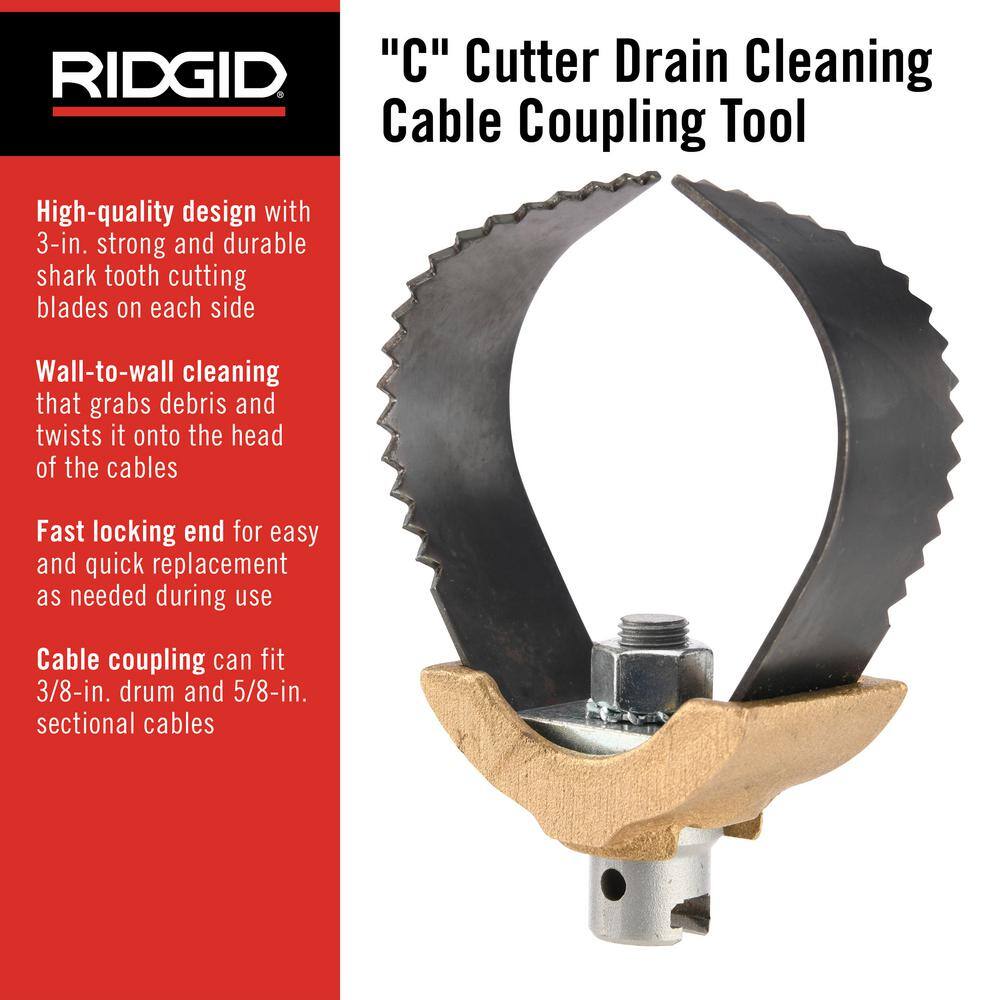 RIDGID T-232 3 in. Heavy Duty "C" Cutter Drain Cleaning Cable Attachment, Fits 3/8 in. Inner Core & 5/8 in. Sectional Cables