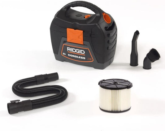 RIDGID  3 Gallon 18-Volt Cordless Handheld Wet/Dry Shop Vacuum (Tool Only) with Filter, Expandable Locking Hose and Accessories