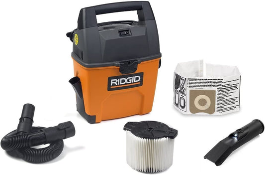 RIDGID  3 Gallon 3.5 Peak HP Portable Wet/Dry Shop Vacuum with Built in Dust Pan, Filter, Expandable Locking Hose and Car Nozzle