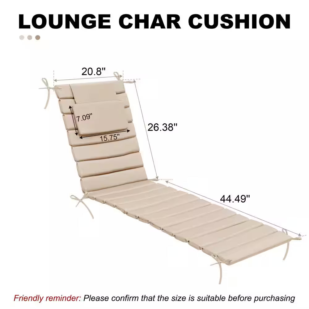 70.9 X 20.8 Inch 2 Pieces Beige Foldable Outdoor Chaise Lounge Cushion Fade Resistant Patio Cushion with Pillow and Ties