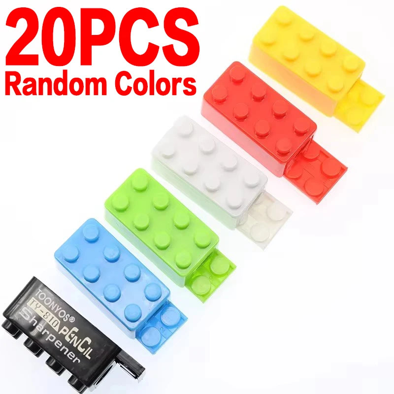 5/50Pcs Cartoon Plastic Building Blocks Pencil Sharpener for Children Office School Supplies Student Stationery Random Selection