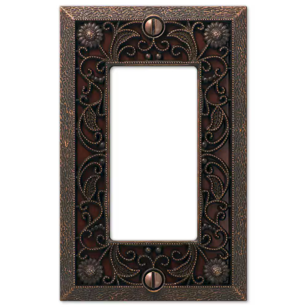 Filigree 1 Gang Rocker Metal Wall Plate - Aged Bronze