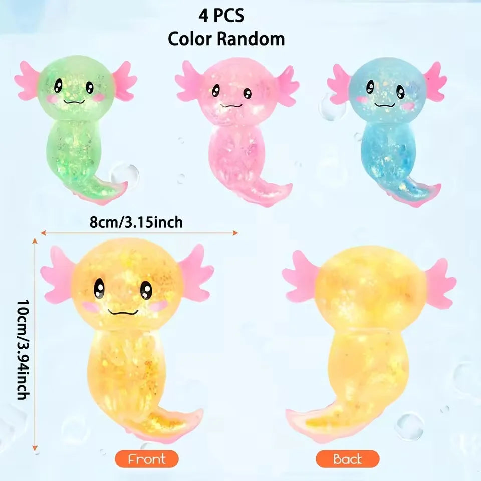 4Pcs Colorful Salamander Toys Cute Malt Sugar Filled Stretchy Axolotl Fun Squeeze Birthday Supplies Party Favors Color Random