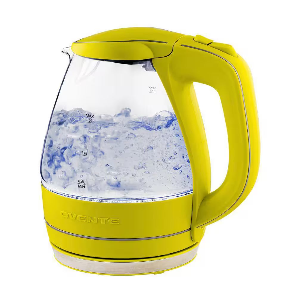 Illuminated 6.5-Cup Green Electric Kettle with Filter, Fast Heating and Auto-Shut Off