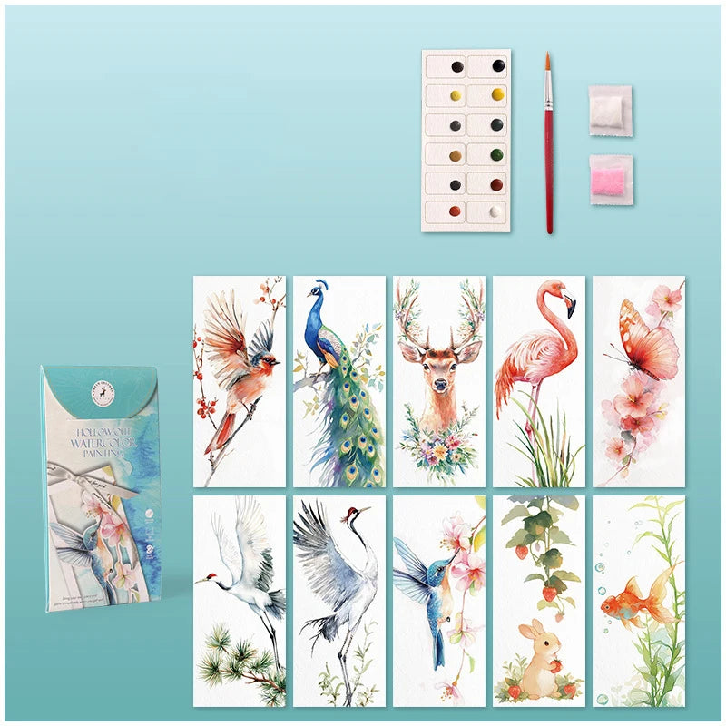 10 Sheets/Set Watercolor Bookmark Painting Set DIY Watercolor Paper Handmade Portable Coloring Bookmark, Holiday Party Gift