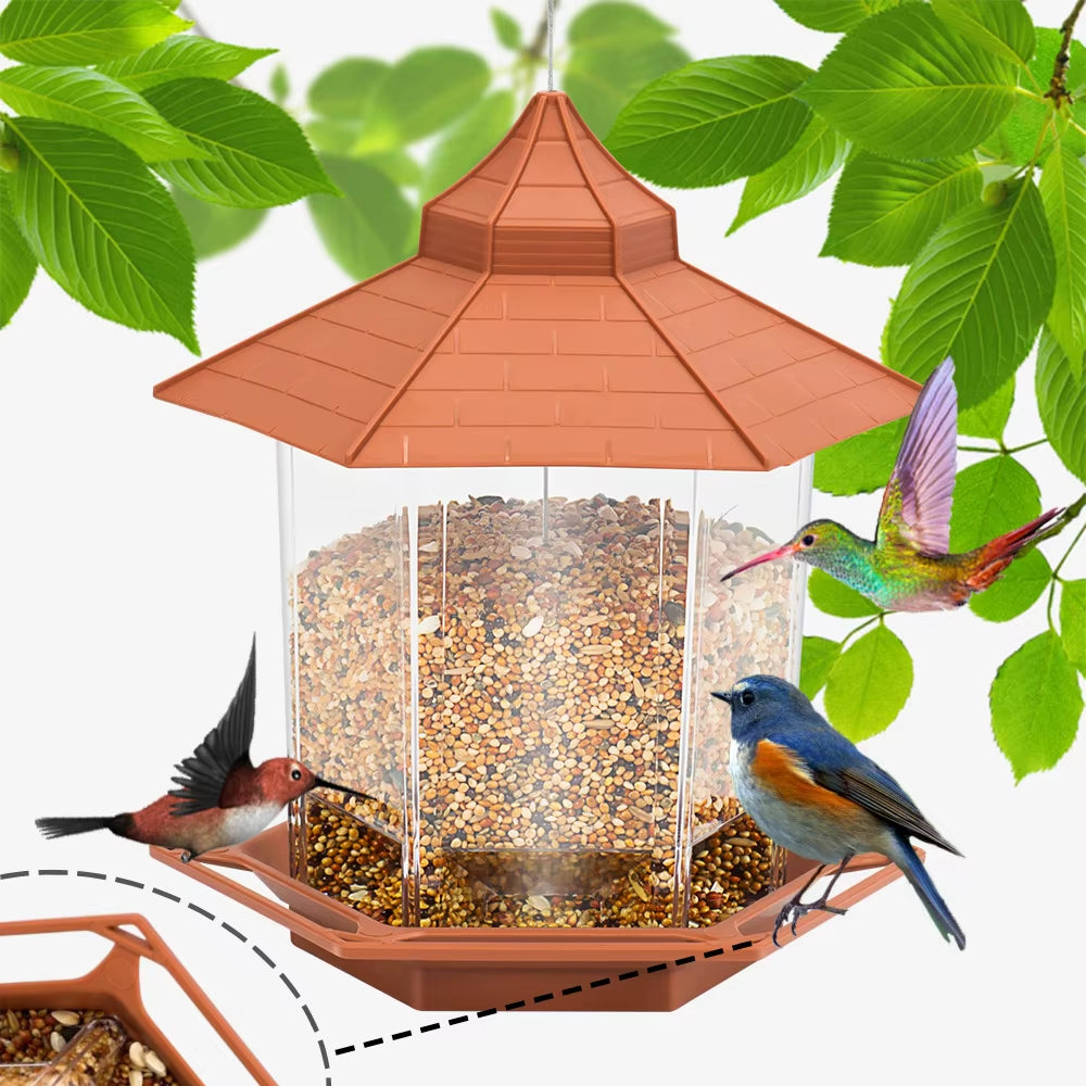 Automatic Bird Feeder Hanging Food Feeding Tool Gazebo Outdoor Birds Feeder Multiple Hole Nut Feeding House Bird Food Container