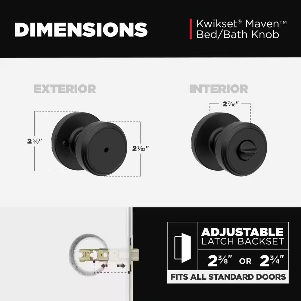 Maven Matte Black Privacy Bed/Bathdoor Knob 4-Pack