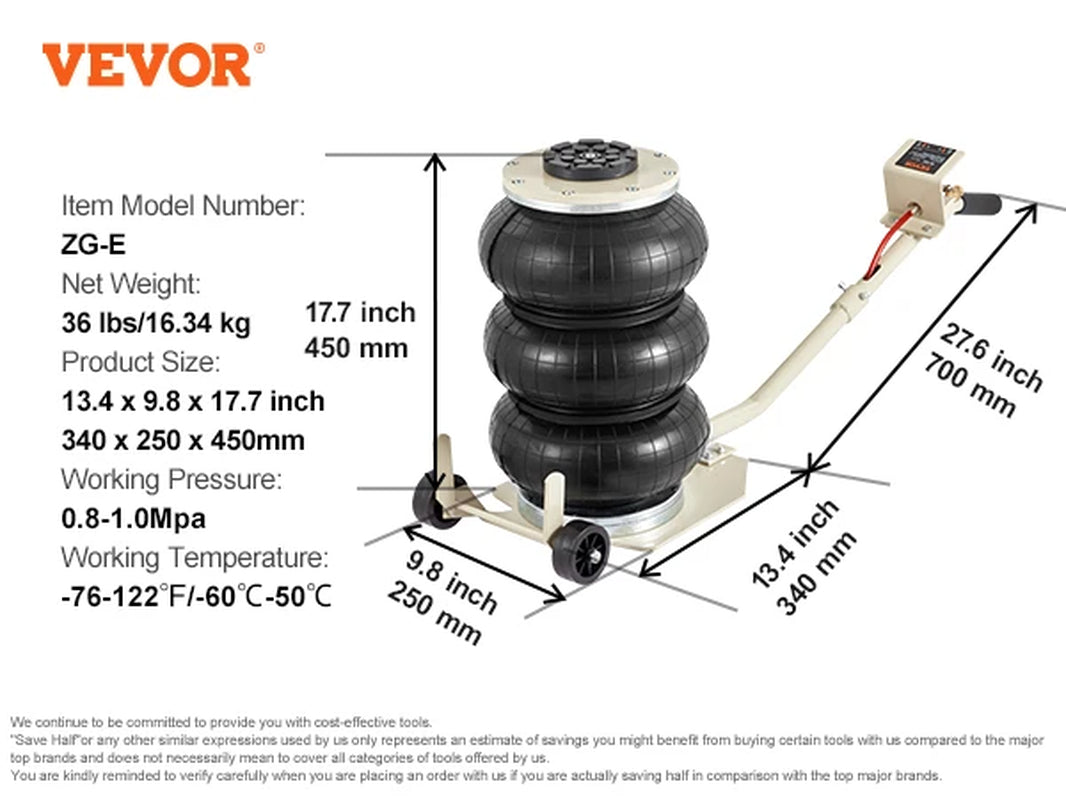 Pneumatic Jack 3 Ton/5 Ton Triple Bag Air Jack Quick Lift Heavy Duty Car Repair Jacks Folding Rod Jacks with Two Wheels