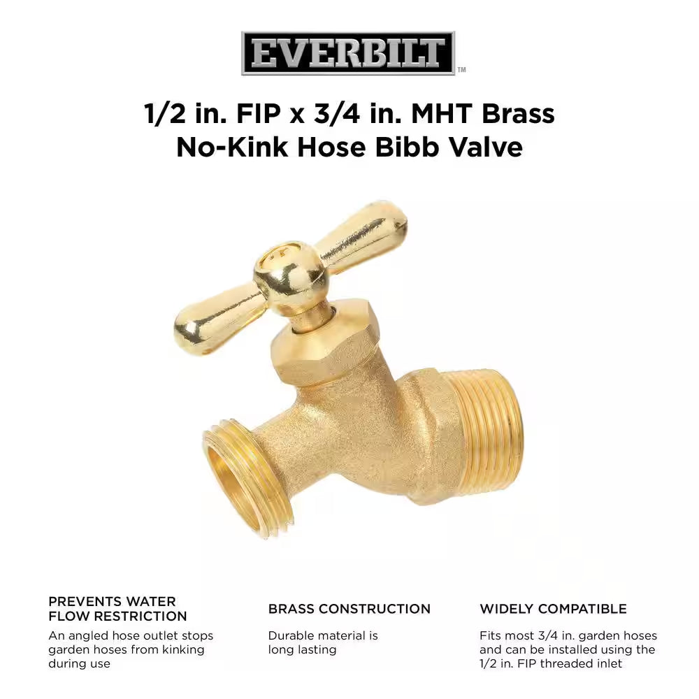 1/2 In. FIP X 3/4 In. MHT Brass No-Kink Hose Bibb Valve