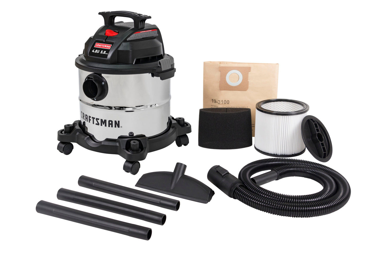 5-Gallon 4 HP Corded Wet/Dry Shop Vacuum with Accessories Included