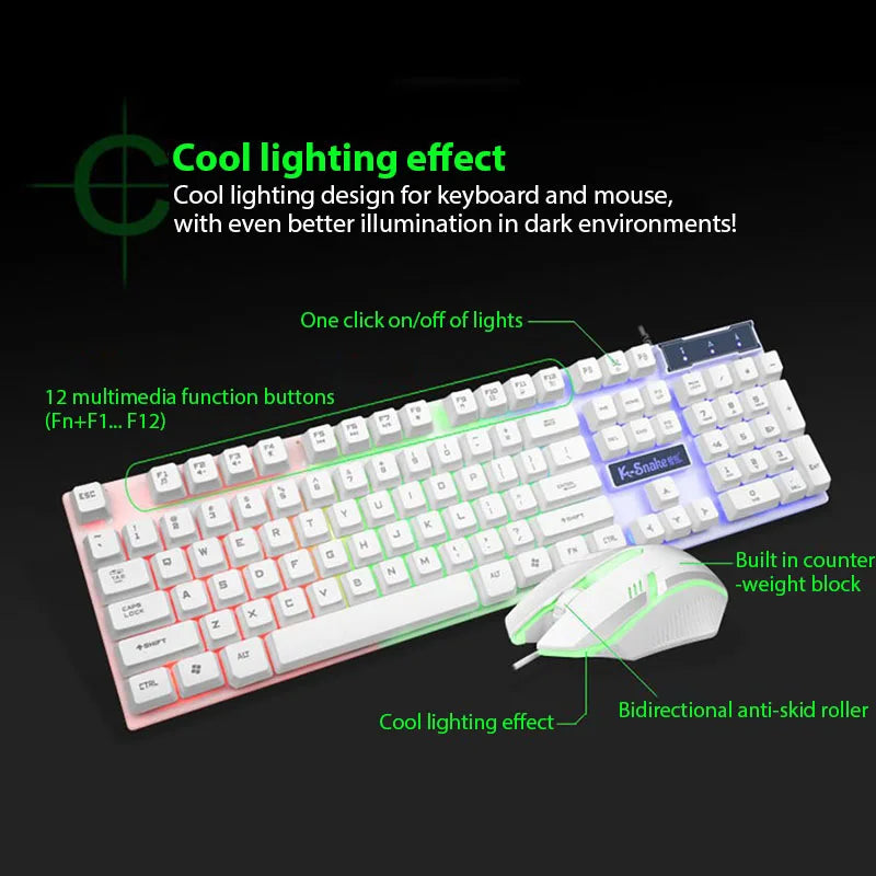 KM320 Keyboard and Mouse Set Waterproof Luminous Game Backlit Keyboard
