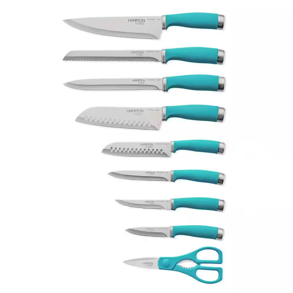 Epicure 15-Piece Stainless Steel Knife Set with Storage Block in True Aqua