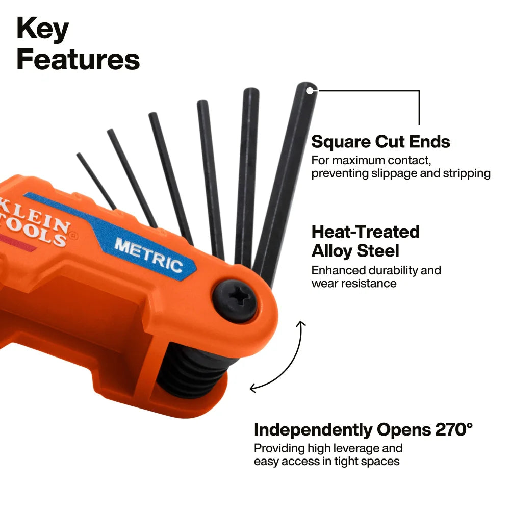 Compact Folding Hex Key Set, 12-Key, SAE, Metric Sizes