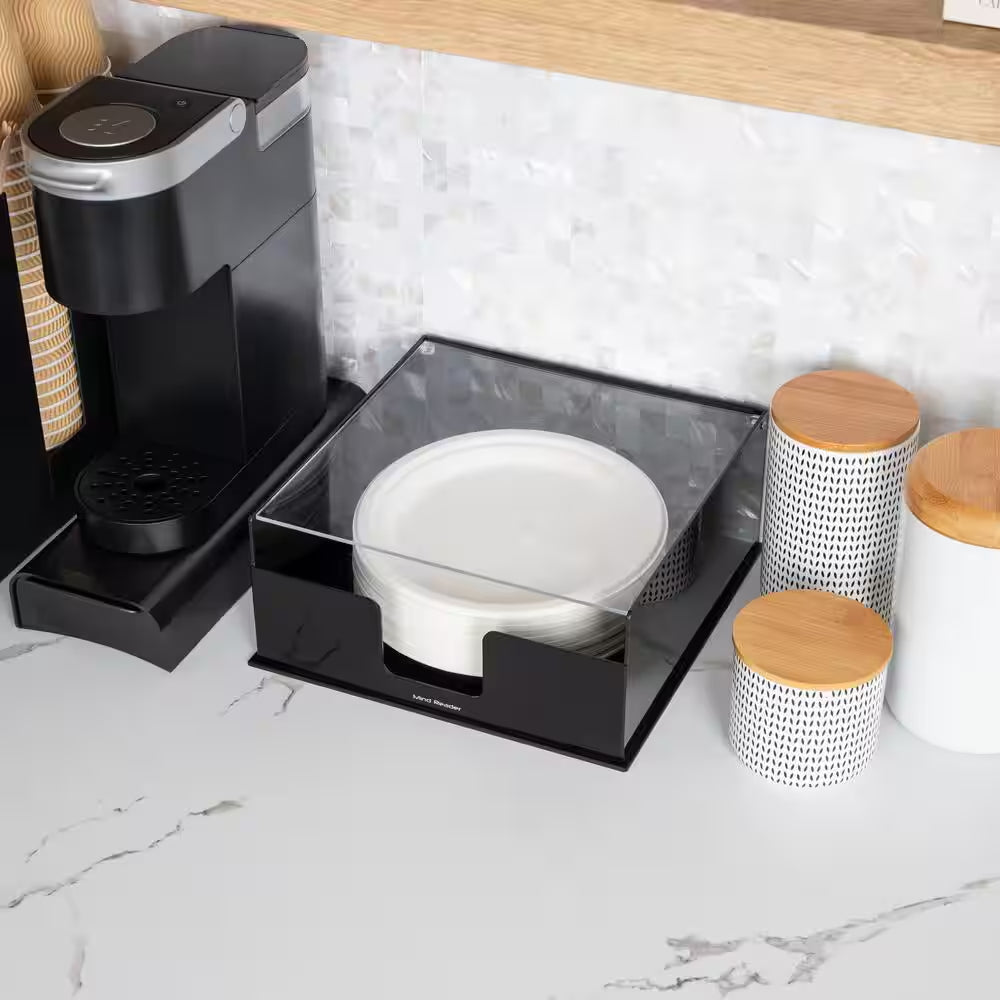 Black Acrylic Paper Plate Holder Covered Dispenser 11 In. L X 11 In. W X 5 In. H