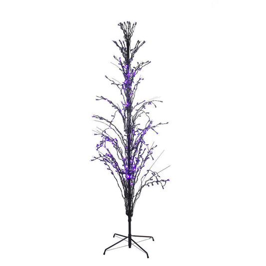 Northlight 6 ft. Pre-Lit Black Cascade Outdoor Halloween Twig Tree, Purple Lights