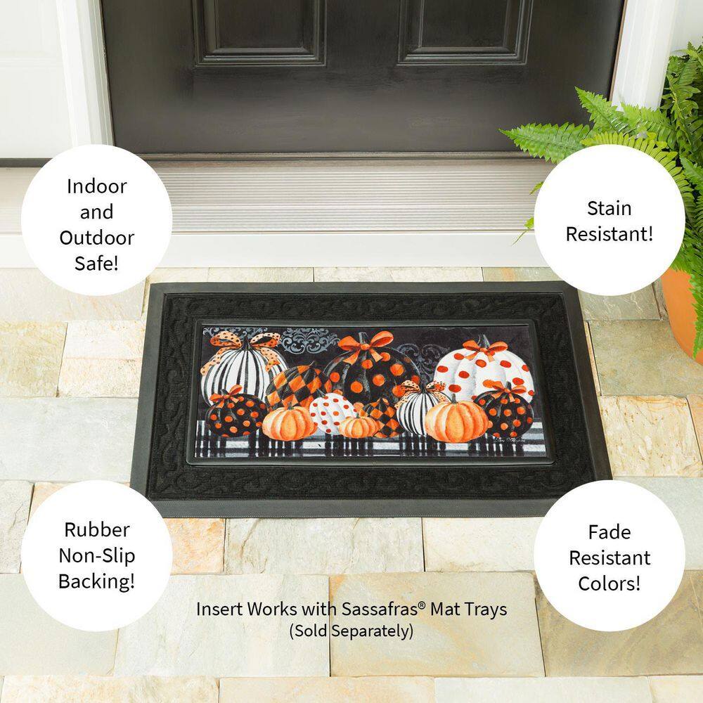 Evergreen Elegant Pattern Pumpkins Garden Suede Flag and Sassafras Door Mat Set