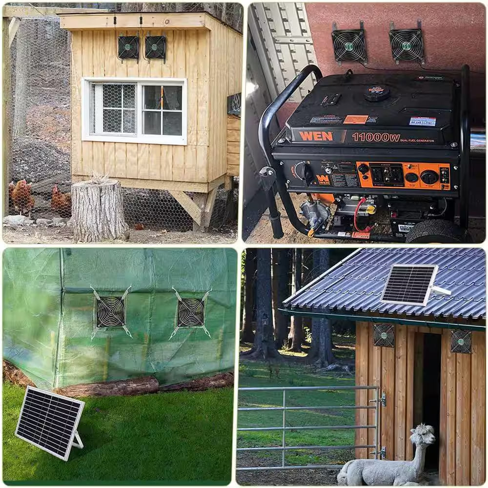 Solar-Powered Dual Fan with IPX7 Waterproof, 5 In. Fans, 13 Ft. Cable, Mounting Kit