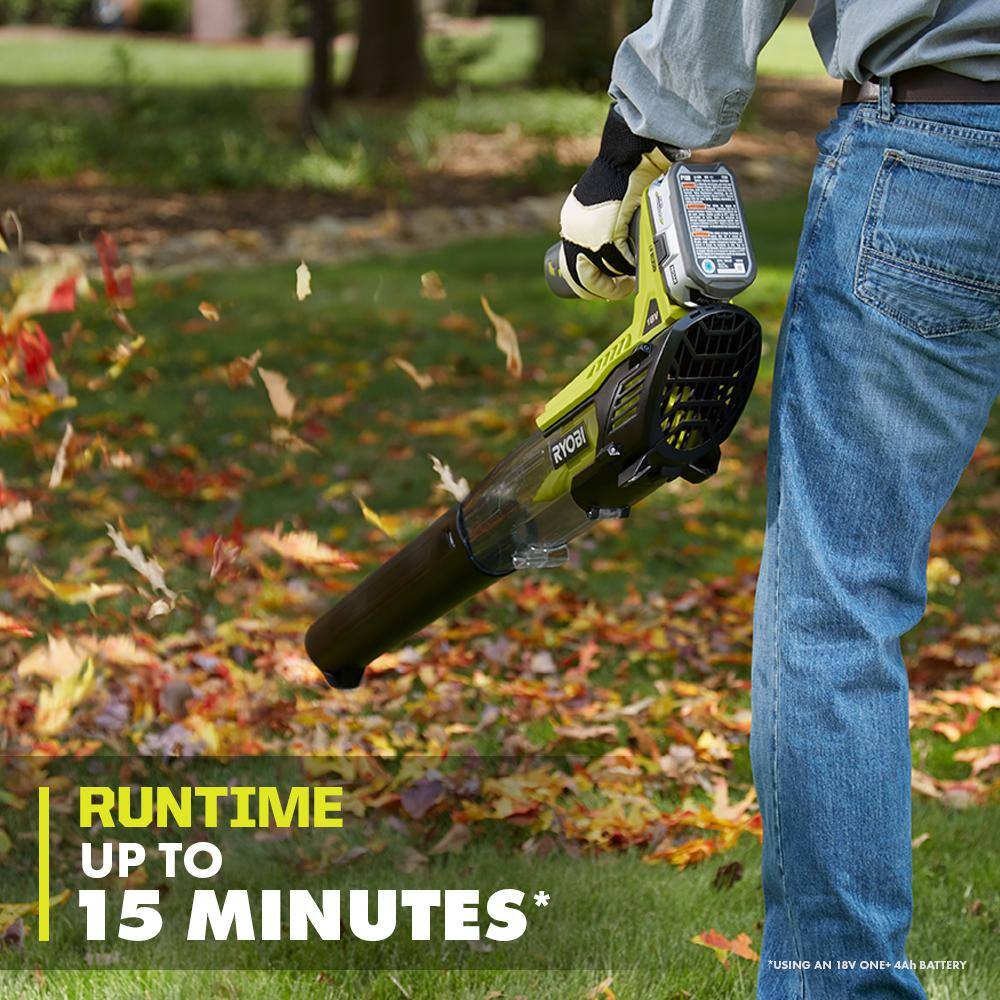 RYOBI ONE+ 18V 100 MPH 280 CFM Cordless Battery Variable-Speed Jet Fan Leaf Blower with 4.0 Ah Battery and Charger