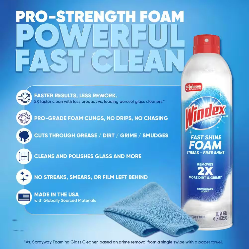 19 Oz. Glass Cleaner Fast Shine Foam, Rainshower Scent 6-Pack