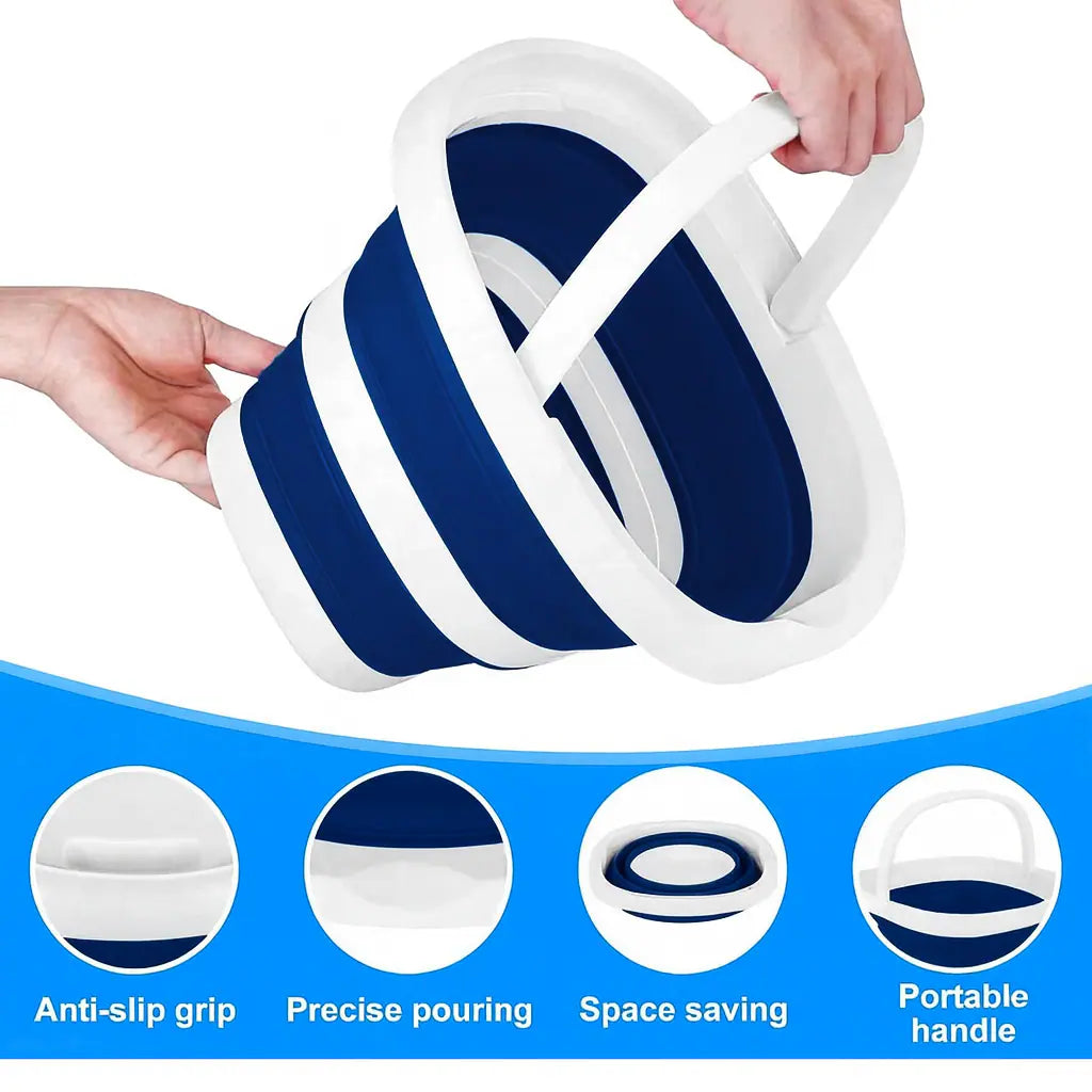 1-Gallon Bpa-Free Silicone Blue Collapsible Bucket