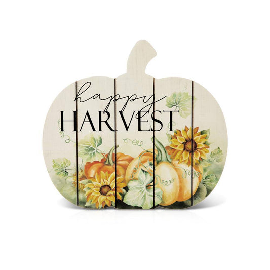 Glitzhome 9 .75 in. Happy Harvest Wooden Pumpkin Tabletop Sign