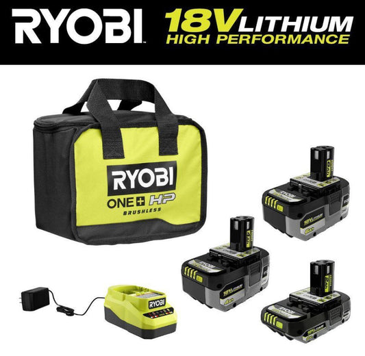 RYOBI ONE+ 18V Lithium-Ion HIGH PERFORMANCE Starter Kit with 2.0 Ah Battery, 4.0 Ah Battery, 6.0 Ah Battery, Charger, and Bag
