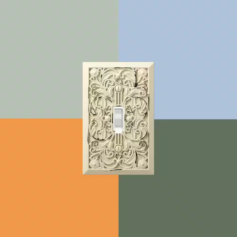 Filigree 1 Gang Toggle Metal Wall Plate - Antique White