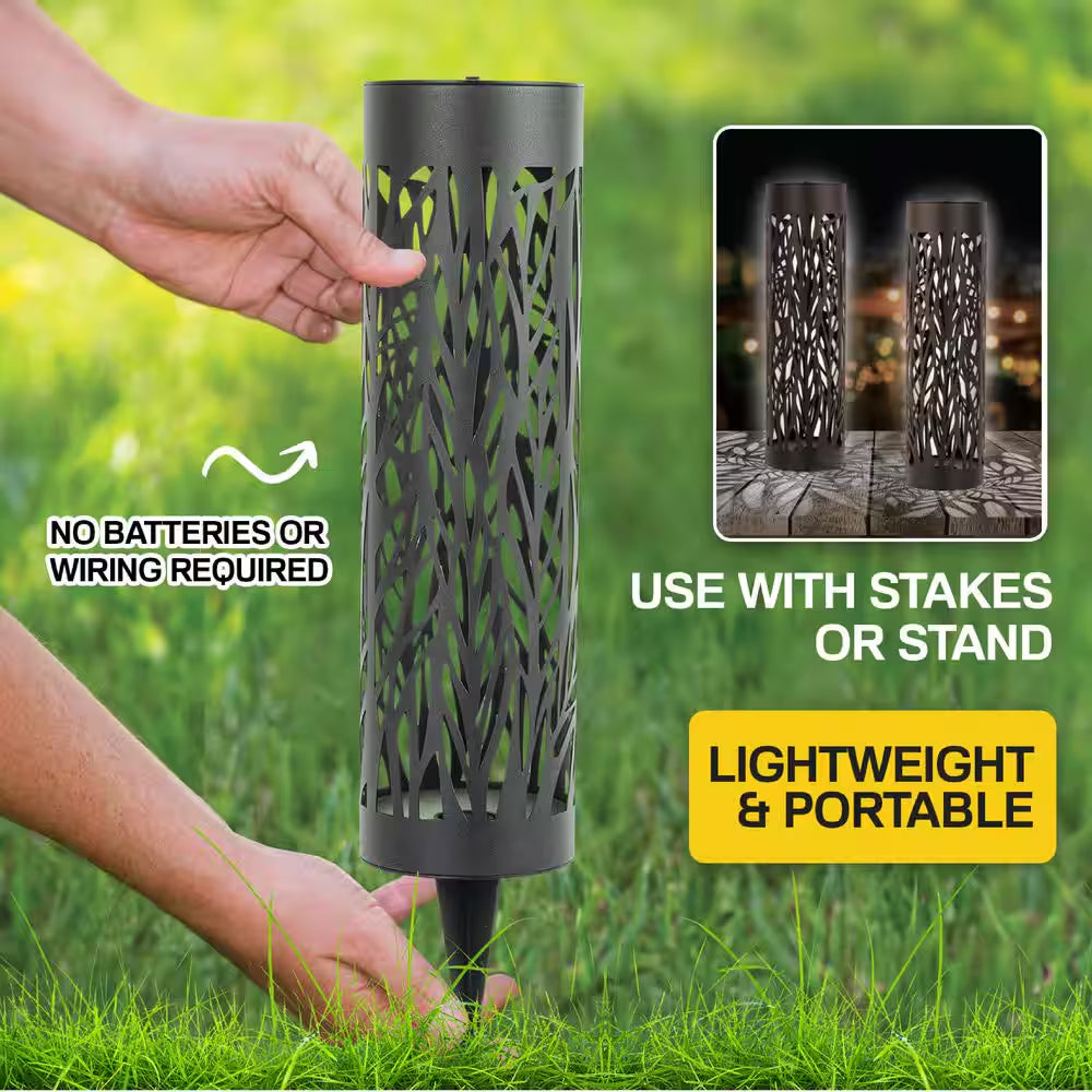 Low Voltage Black 2 Lumens Solar Powered Integrated LED Landscape Pathway Bollard Lights (4-Pack)