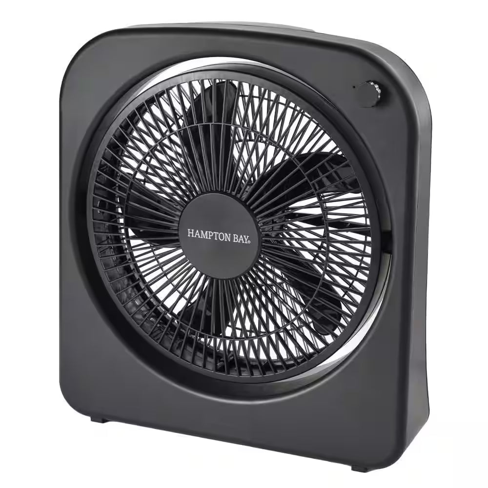 9 In. Multi-Speed Rechargable Box Fan in Black with Adjustable Head, Build-In Battery, and Usb-Type C Charging