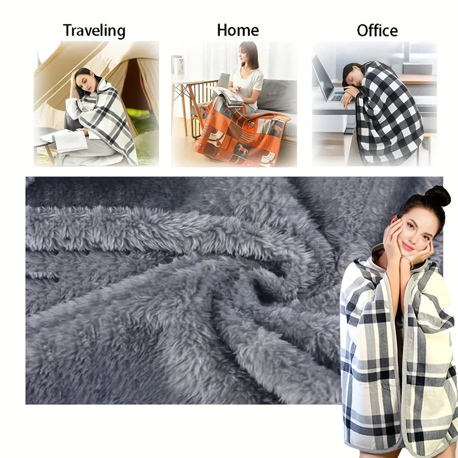 1Pc Wearable Blankets Shawl Blanket Flannel Lazy Casual Office Blanket