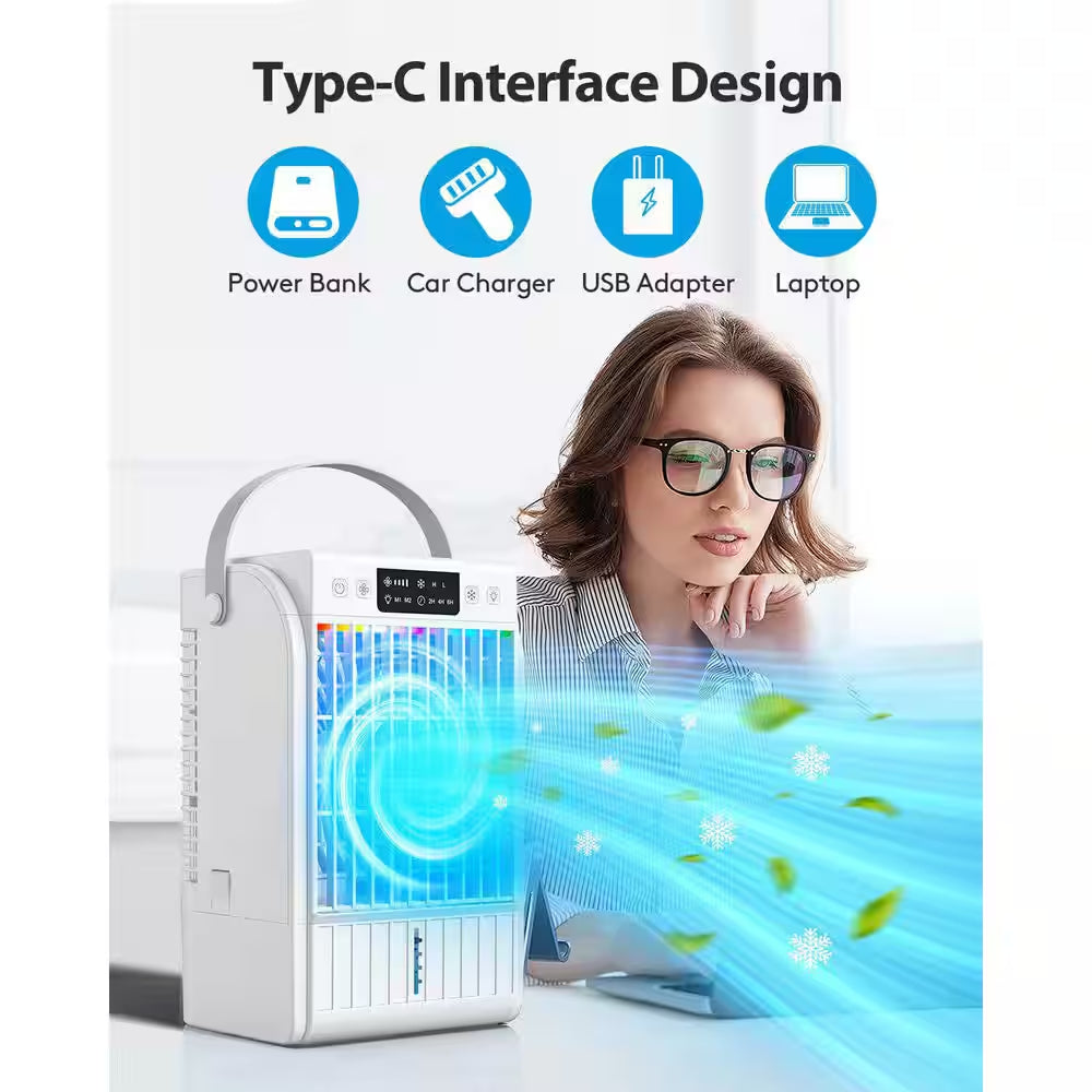 Portable Air Conditioner with 4-In-1 Function, 7 - Color Light, Extended Runtime, Cools Small Areas in White