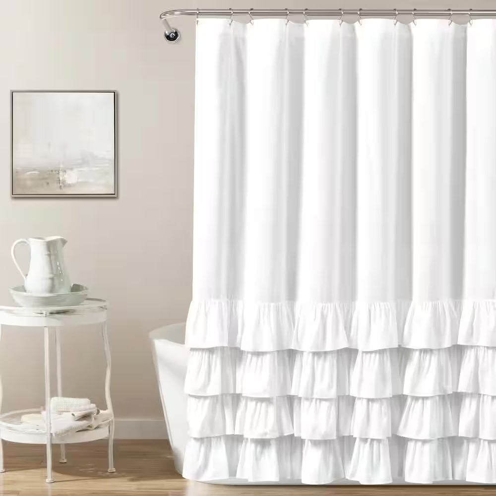 72 In. X 72 In. Allison Ruffle Shower Curtain White Single