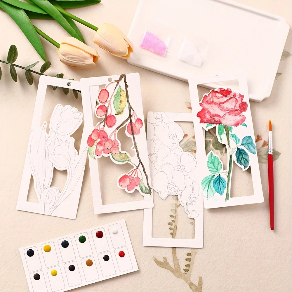 10 Sheets/Set Watercolor Bookmark Painting Set DIY Watercolor Paper Handmade Portable Coloring Bookmark, Holiday Party Gift