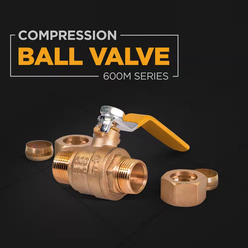 1 In. Premium Brass Full Port Ball Valve with Compression Connections