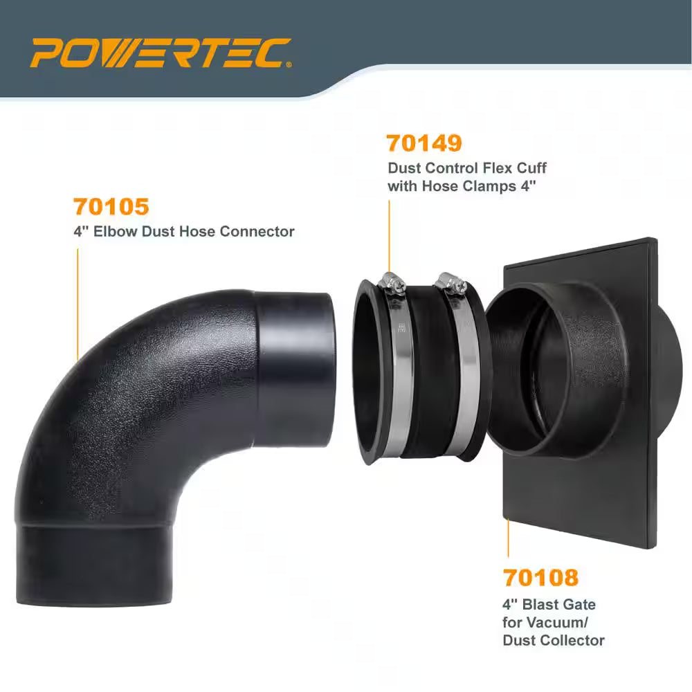 4 In. Dust Collection Hose 90 ° Elbow Connector W/ Blast Gate and Dust Control Flex Cuff for Dust Collector (2-Set)
