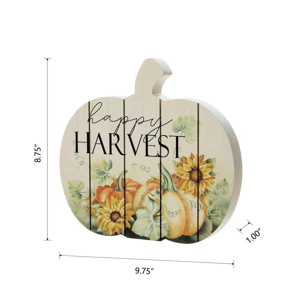 Glitzhome 9 .75 in. Happy Harvest Wooden Pumpkin Tabletop Sign