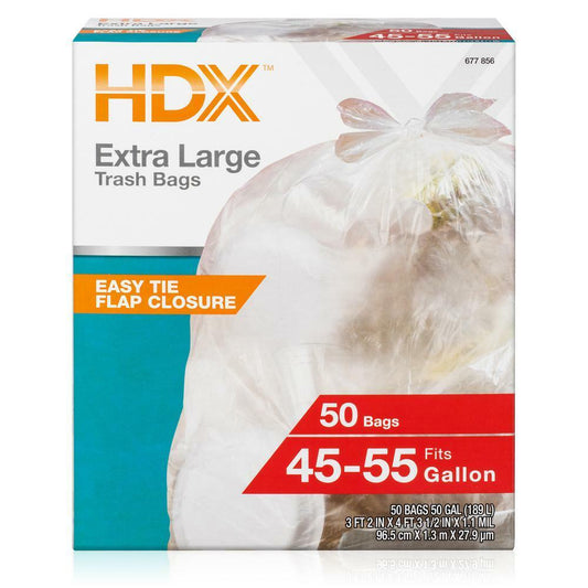 HDX 50 Gal. Clear Extra Large Trash Bags (50 Count)