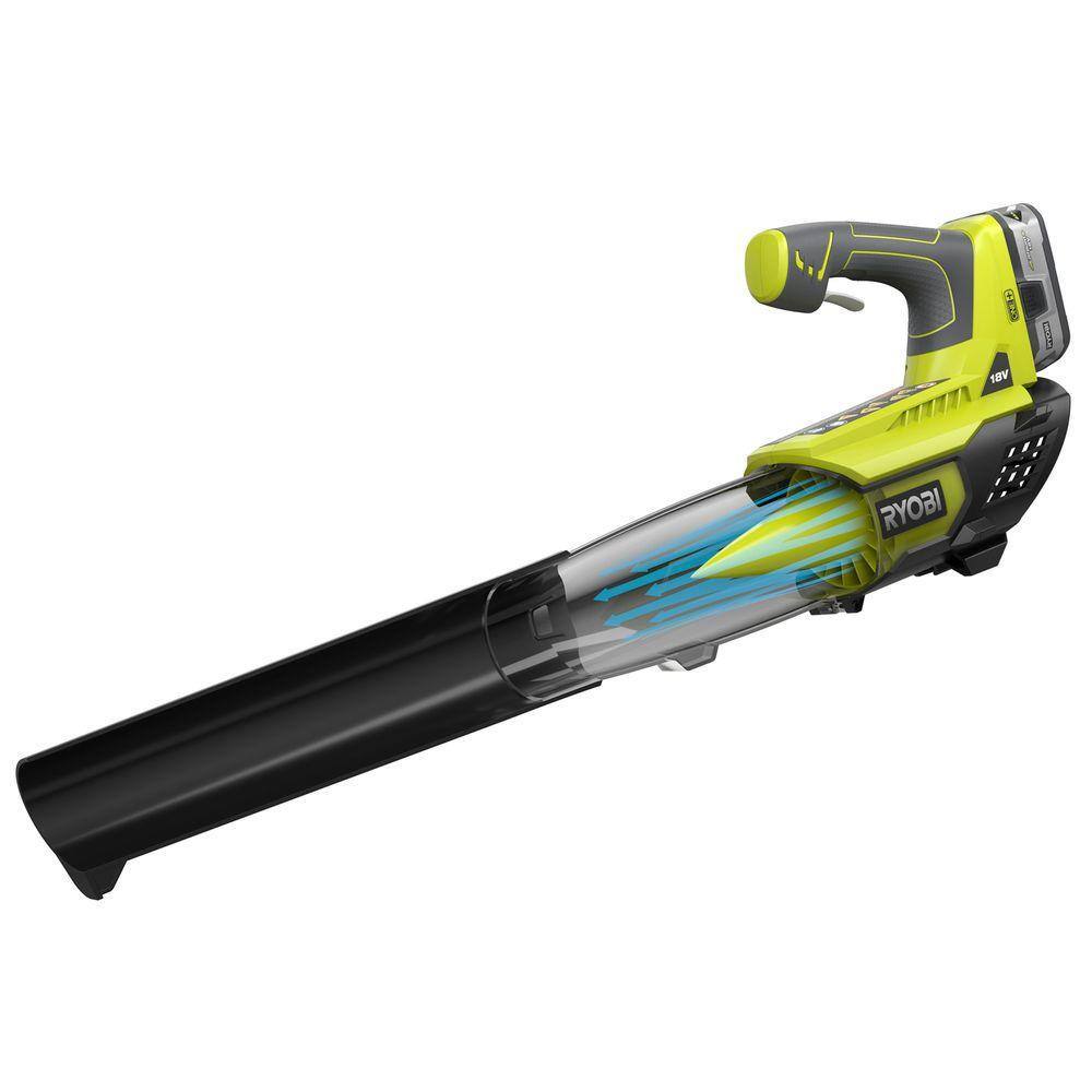 RYOBI ONE+ 18V 100 MPH 280 CFM Cordless Battery Variable-Speed Jet Fan Leaf Blower with 4.0 Ah Battery and Charger