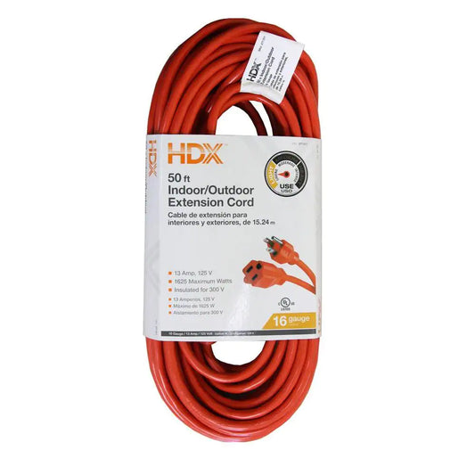 HDX 50 ft. 16/3 Light-Duty Indoor/Outdoor Extension Cord, Orange