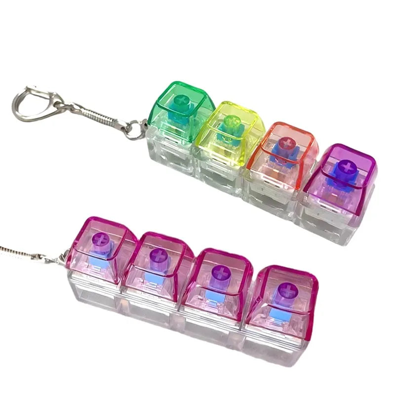 LED Keyboard Keychain Fidget Toys Crystal Clicker Sensory Toy for Stress Relief Keyboard Keychain Fidget Gadget for Adults Kids